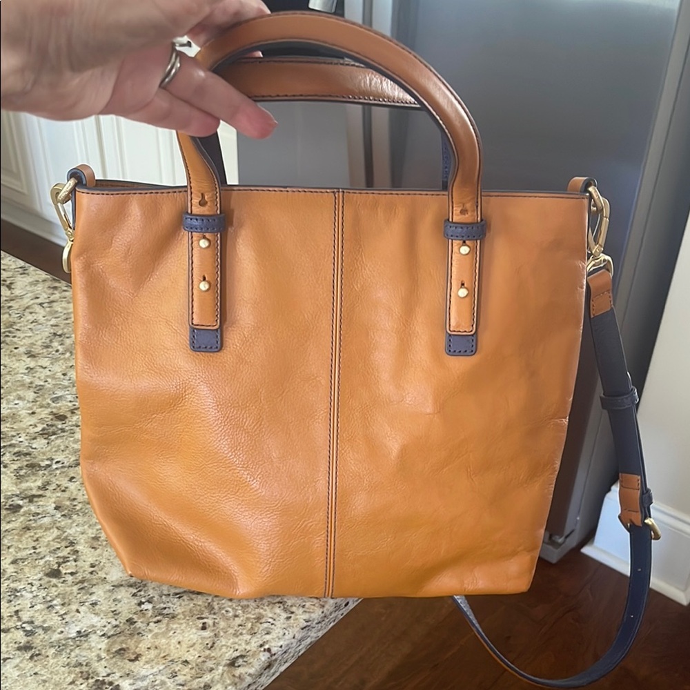 Vera Bradley Tan Tote Bag with Structured Design and two tone handles.